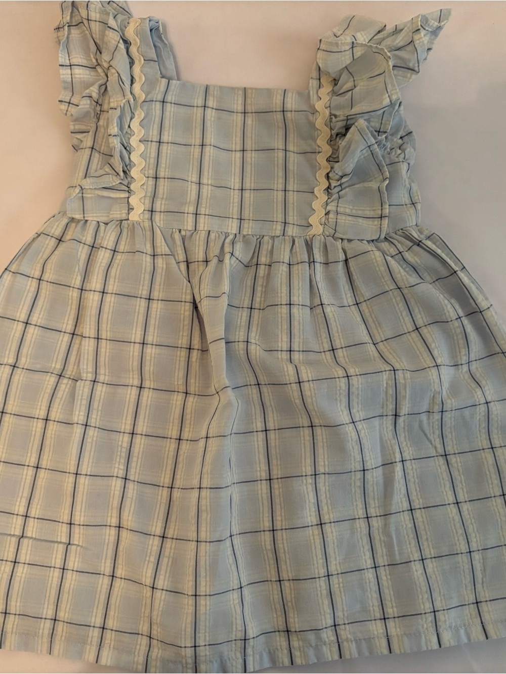 Carter's Light Blue and Cream Plaid Ruffle Strap Skirt
